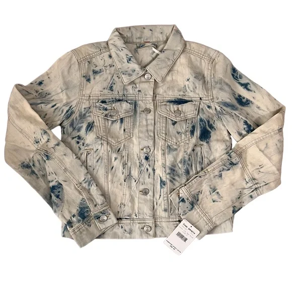 NWT Free People Rumors Bleach Tie Dye Denim Jean Jacket | Jones Tie Dye Blue | S - Picture 5 of 8